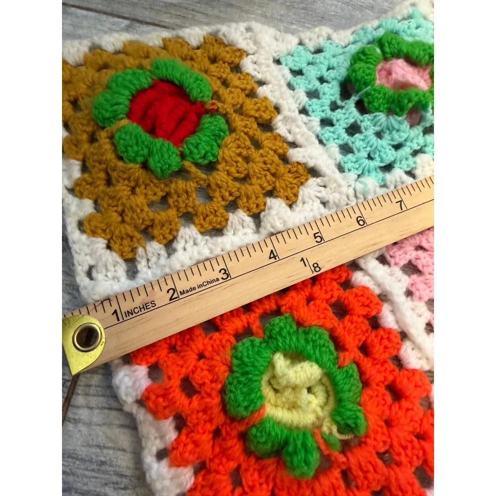 Crochet Granny Square Blanket Quilt Floral Retro Afghan Rainbow Throw Handmade